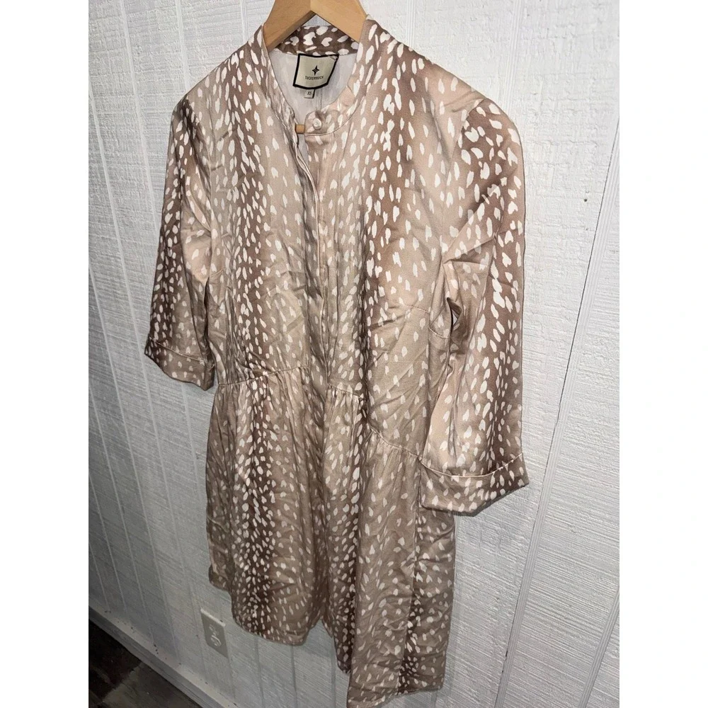 Tuckernuck Mini Dress Womens Tan Fawn Spotted Button Front Pocket XS